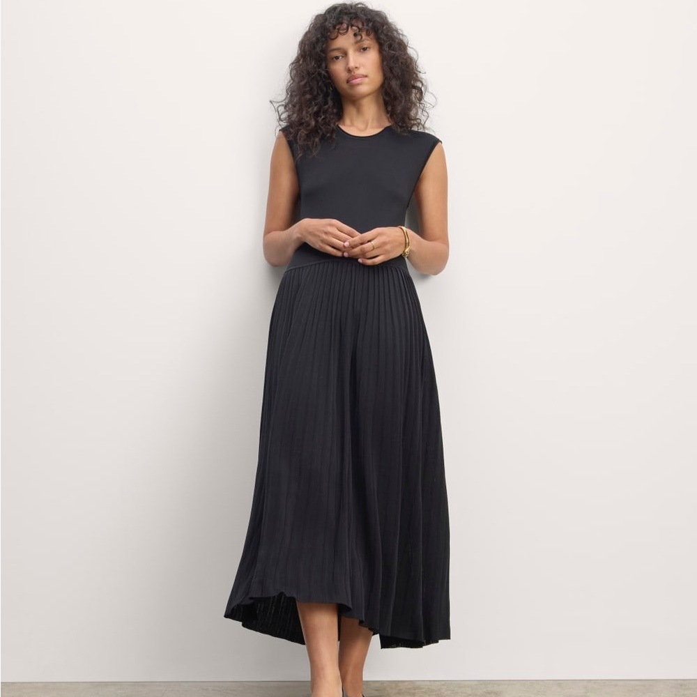 Everlane Classic Black Pleated Midi Dress